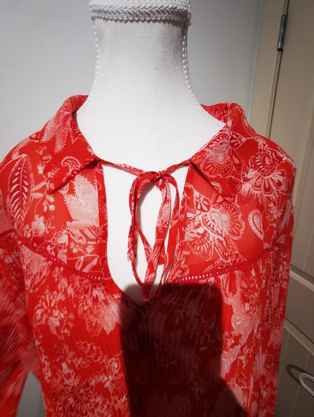 Love & Legend Coral Floral Peasant Tunic Blouse Plus Size Boho Tie Neck S22 - Picture 4 of 11